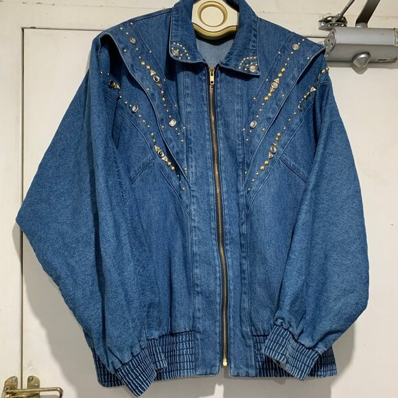 VINTAGE MASS PARIS NEW YORK STUDS DENIM JACKETS SIZE M - Picture 2 of 11